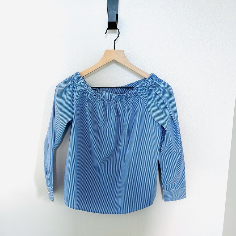 Zara Woman Blue Pinstripe Cold Shoulder Blouse